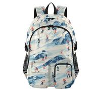 KLL Grande zaino da viaggio per uomo donna snowboarder blu montagne innevate | Borsa per libri universitari,Zaino da donna da 44,5 cm per lavoro,Zaino da lavoro