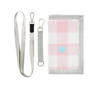 KLL Grazioso portafoglio a tre ante in tartan blu e rosa per gli uomini Regali per giovani Portafogli colorati semplici per gli uomini Fermasoldi con cordino