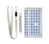 KLL Grazioso portafoglio da viaggio da uomo in pizzo blu con farfalla scozzese a tre ante per uomo pop colorato portafogli di carte per uomo con cordino