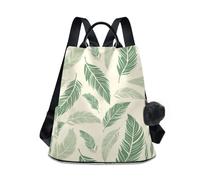 KLL Green Feathers Zaino alla moda scuola media casual zaini da viaggio per le donne per lo shopping quotidiano del college con portachiavi pompon