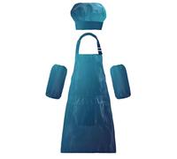 KLL Grembiule da barbecue per bambini, comodo, con cappello da chef, grembiule per cucinare e dipingere, 3-12 anni, Profondità Aqua, M
