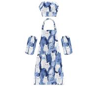 KLL Grembiule da cucina per bambini, adorabile e divertente con gatti turchi, angora turca, blu navy, set per cucinare da 3 a 12 anni, Gatti divertenti Angora turchi Blu marino, S
