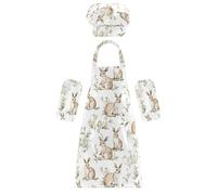 KLL Grembiule da cucina per bambini funzionale con canguro dolce bianco, grembiule da cucina per bambini con tasche per cucinare da 3 a 12 anni, dolce canguro bianco, M