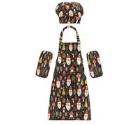KLL Grembiule per bambini con simpatico gnomo e fungo nero con cappello da chef e grembiule per cucinare e dipingere dai 3 ai 12 anni, cartone animato, carino, gnomo, fungo, nero, M