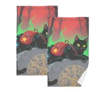 KLL Halloween Black Cats asciugamano bagno microfibra asciugamani per bagno decorativi morbidi asciugamani per viso asciugamano per viso panno pulizia cotone set di 2, dimensioni 40,6 x 71,1 cm