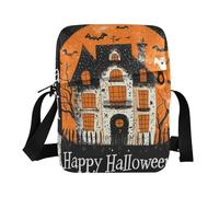 KLL Halloween Nero Arancione Spettrale Haunted House Messenger borse per le donne Borsa a tracolla in pelle vegana Borsa Casual Per Viaggio
