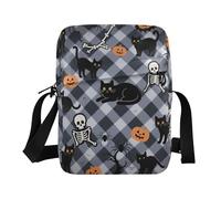 KLL Halloween Nero Scacchi Zucca Cat Skull messenger bag crossbody Vegan Leather over the shoulder bags for men Travel Shoulder Bags
