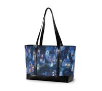 KLL Halloween Villaggi Blu Illustrazione Cut borsa portatile alla moda con cerniera libro tote Grande Borsa per infermiera lavoro con tablet bolsos para mujeres