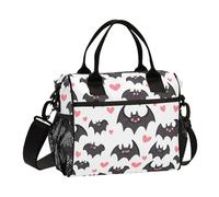 KLL Happy Cartoon Bat Bianco Grande Capacità Borsa Pranzo Pack con Tracolla Grande Borsa Pranzo per Gli Uomini per Università Loncheras para Mujer Bonitas