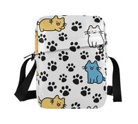 KLL Happy Cute Cat Colorful Footprint Borsa a tracolla nera per gli uomini Borsa a tracolla da uomo in pelle vegana piccola Shopping Lady Borse a tracolla