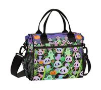 KLL Happy Halloween Bianco Panda Portatile Lunch Bag Tote con Tracolla Grande Borsa Pranzo per Le Donne per Picnic bolso de almuerzo para Mujer