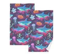 KLL Happy Halloween Blue Shark Skull asciugamano viso in microfibra asciugamani per bagno asciugamani per il corpo facetowel asciugamani in cotone per bagno set di 2, dimensioni 40,6 x 71,1 cm