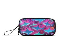 KLL Happy Halloween Blue Shark Skull Nylon Grande Astuccio per Ragazzi Alta Capacità Grande Astuccio Cancelleria Borsa per Preppy School Teacher