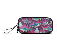 KLL Happy Halloween Blue Shark Skull Nylon Pencil Bag School Grande Capacità Mesh Pen Pencil Case Borsa di Cancelleria per Scuola Media Ragazzi
