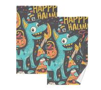 KLL Happy Halloween Dog Black Cat Pumpkins asciugamano spa asciugamano carbone asciugamani per bagno asciugamani viso asciugamani in cotone set di 2, dimensioni 40,6 x 71,1 cm