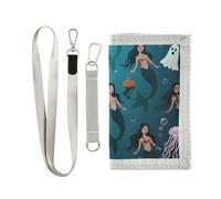 KLL Happy Halloween Mermaid Pumpkin Portafoglio a tre ante da uomo Bifold per le donne unico leggero portafoglio con fermasoldi con cordino