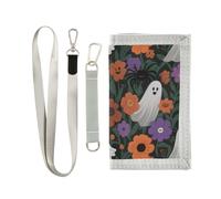 KLL Happy Halloween Skull Flowers Trifold Slim Wallet per gli uomini regali per giovani pop robusto portafoglio da uomo con cordino
