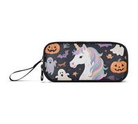 KLL Happy Halloween Unicorni Bianchi Borse di Nylon Grande Capacità Mesh Pen Pencil Case Cancelleria per Preppy School Men