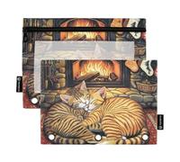 KLL Hearthside Feline Siesta: Cozy Cats by The Fire - Raccoglitore a 3 anelli per raccoglitore, impermeabile, per studenti
