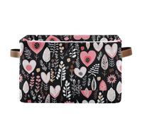 KLL Hearts Blooms Black Lovely cesti portaoggetti e cestini in tessuto impermeabile con manico robusto organizzano set di 2 per camera da letto regalo camera da letto