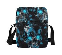 KLL Horror Skull Blue Neon Eyes messenger bags Vegan Leather mens crossbody bag piccolo casual spalla borse a mano