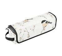 KLL Hot Hair Tools Borsa da viaggio con cuscinetto resistente al calore, impermeabile, organizer da viaggio per ferro arricciacapelli, piastra per capelli piatti, nero cartone animato, uccellini con