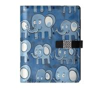 KLL In pelle foderato a righe notebook college regola per college portatile sfondo blu con un sacco di elefanti del fumetto su di esso 6.7×9.5.1 cm