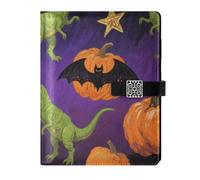 KLL In pelle foderato a righe notebook soggetto college a righe per la pianificazione portatile arancione male Halloween dinosauro 6.7 × 9.5 cm