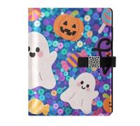 KLL In pelle foderato notebook diario notebook college a righe per il college delicato Halloween giallo paillettes zucca 6.7 × 9.5 cm