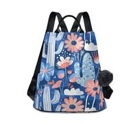 KLL Incantevole zaino da donna con fiori stravaganti, alla moda, per computer portatile, casual, per viaggi, lavoro, tutti i giorni, con portachiavi con pompon
