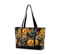 KLL Jack-o'-lantern Zucca Floreale Halloween Grande Capacità borsa per le donne 14 pollici con cerniera infermiera borse da lavoro Grande Borsa per pendolari con maletin ejecutivo para mujer