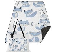KLL Jon Klassen Style Fox Sky Blue Lavanda Bianco Impermeabile Picnic Mat Pieghevole Spiaggia Portatile Picnic Coperta per le Donne 30s Regalo di Estate Colchoneta para picnic