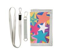 KLL Le stelle colorate dei cartoni animati sono alla moda a tre ante portafoglio per carte di credito portafoglio casual minimalista con clip per soldi con cordino
