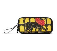 KLL Leo Lion Giallo Nero Nylon Matita Borse per Ragazzi Grande Capacità Grande Cerniera Astuccio Cancelleria per Studenti di Scuola Preppy