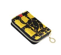 KLL Leo Lion Giallo Nero Pelle Donna Portafoglio per Carte di Credito con 9 Slot per Carte Blocco RFID Custodie per Carte da Uomo con Cerniera