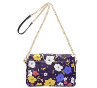 KLL Lilly Flower Blue Yellow Star Fashion Small Crossbody Bags Vegan Leather Womens Cross Body Purse Zip Shoulder Crossover Bag