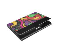 KLL Linee astratte colorate sottile porta biglietti da visita portatile con pelle e acciaio inossidabile titolari di carte di credito per riunioni di lavoro Uso estuche para tarjetas