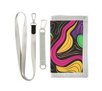KLL Linee astratte colorate Trifold Portafoglio Clip di denaro per gli uomini per il viaggio Nylon Casual Travel Wallet per gli uomini con cordino