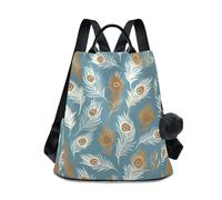 KLL Marrone Bianco Piume di Pavone Blu Moda grande zaino multiuso per laptop per le donne per lo shopping quotidiano universitario con portachiavi Pom-pom