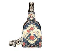 KLL Marsupio alla moda nero rosso Capodanno uccelli e fiori crossbody marsupio carino in pelle marrone per escursioni