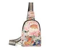 KLL Marsupio colorato alla moda con fiori di peonia a tracolla carino per le donne per il pacchetto di giorno
