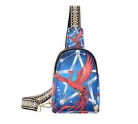 KLL Marsupio in pelle marrone impermeabile alla moda astratto rosso Phoenix Star blu per il viaggio