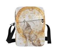 KLL Meccanico Cyber Style Lupo Note Musiche Oro Messenger Bag per le donne crossbody Vegan Leather mens crossbody bag Viaggio Donna Borsa Tracolla