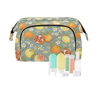 KLL Melograno e Limone William Morris Blu Borse per il trucco Portatile di Grande Capacità Borsa cosmetica da viaggio Borsa da donna Portafoglio portamonete per cosmetici da viaggio