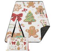 KLL Merry Christmas Cartoon Marrone Pan di Zenzero Impermeabile Coperte Esterna Sabbia Spiaggia Campo Tappeto per Outdoorsy Donne Regalo di Estate cobija para parque