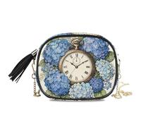 KLL Merry Christmas - Orologio da tasca vintage con ortensia nera, borse a tracolla da uomo, alla moda, con cinturino regolabile sopra la borsa a tracolla per escursioni e viaggi