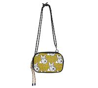 KLL Mini borsa a tracolla da uomo con cane e a scacchi giallo grigio alla moda con tracolla regolabile sopra la borsa a tracolla per escursioni e viaggi