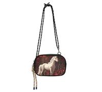 KLL Mini borsa a tracolla da uomo con unicorni robusti, alla moda, con scomparti per carte di credito, borgogna, per portare a spasso il cane