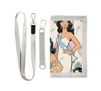 KLL Miss Beautiful World, portafoglio porta carte di credito a tre ante in stile cartone animato per regalo di compleanno unico robusto portafoglio da uomo con cordino