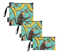 KLL Monkeys Us Style Banane gialle 3 pezzi riutilizzabili snack borse multiuso per il lavoro picnic o viaggi